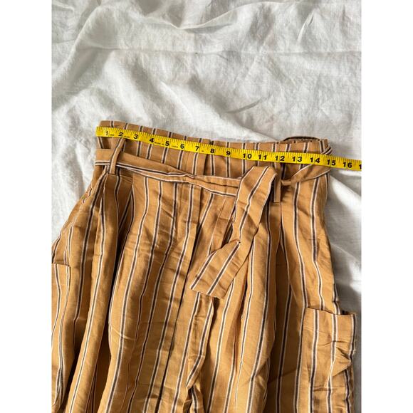 Zara Woman Mustard Brown Striped Midi Skirt Linen Blend Belted High Waist Size M - Picture 6 of 6